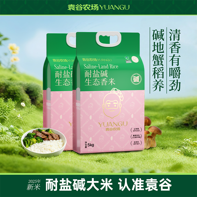 袁谷耐盐碱生态香米5kg*2袋蟹田稻香20斤真空装米香浓郁口感弹牙,粮油调味/速食/干货/烘焙,大米,淘宝优惠券,粉丝福利购,淘宝优惠卷