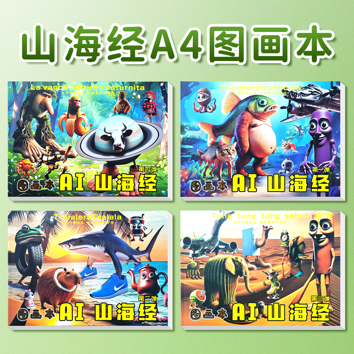 美国山海经A4图画本学生绘画本加厚空白胶装涂鸦本蛋仔贴纸素描本