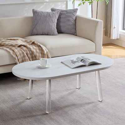 亚克力悬浮茶几客厅小户型网红设计师现代极简椭圆形仿岩板边几