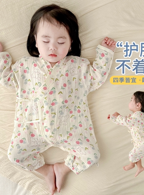 婴幼儿衣服夏季宝宝纱布连体衣夏天新生儿59码和尚服纯棉外出哈衣