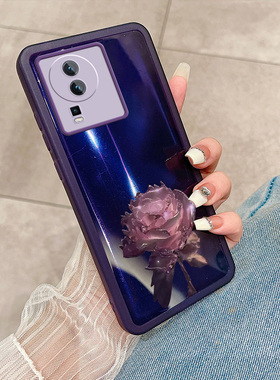 紫色玫瑰iqooneo7手机壳neo7se自带镜头膜neo6外壳neo5s透明个性高级感iQOOneo小清新女款镜头全包防摔保护套