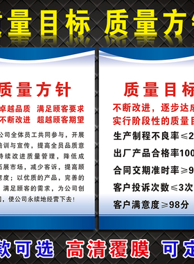 质量方针 品质管理质量标语挂图企业工厂车间公司文化宣传牌公司5S 6S7S8S规范化管理精益生产
