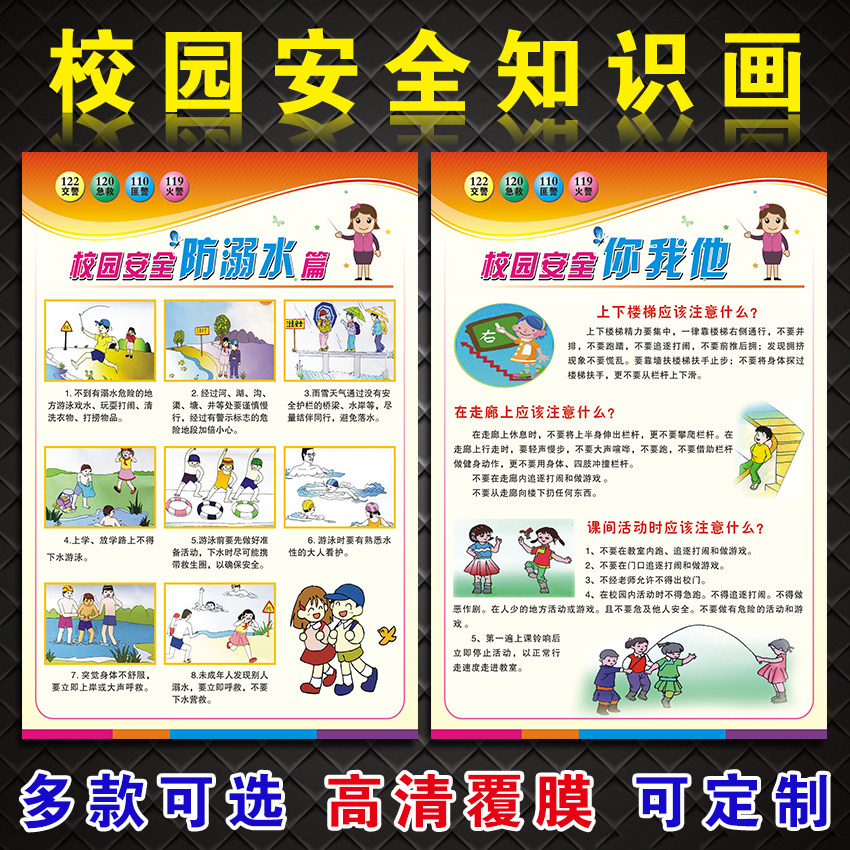 幼儿园小学生防溺水安全知识宣传自粘墙贴校园文化墙背景贴纸画知识