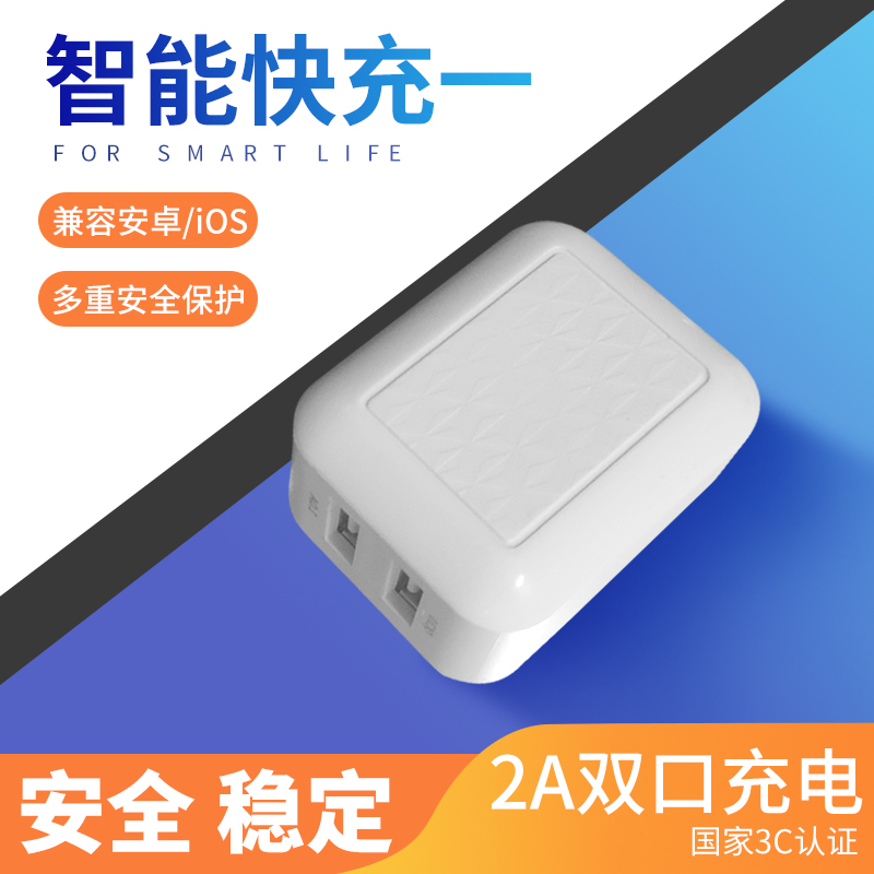 公 5v2A充电器头充电头通用双口单USB插头快速适用PD安卓手机充电器