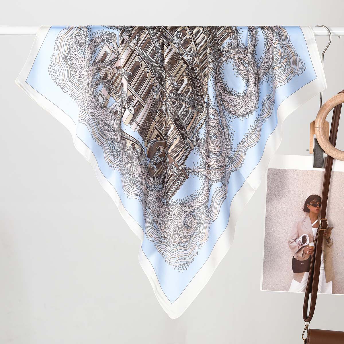 新品复古罗马风印花小丝巾百搭复古女士制服领巾绑发带直播热销款