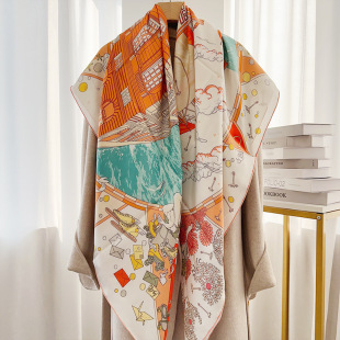 2026年新款航海图桑蚕丝大方巾出游大披肩围巾多功能女士真丝丝巾