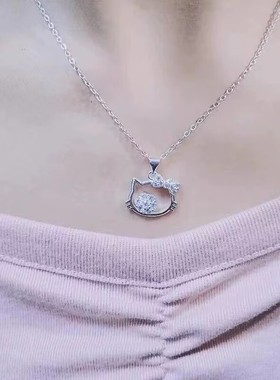 heIIokitty凯蒂猫吊坠项链可爱少女心KT猫镶钻吊坠饰品送女友