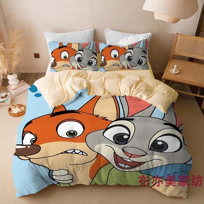 卡通可爱牛奶绒尼克朱迪四件套冬季加绒保暖儿童卧室床单被套套件,床上用品,床品套件/四件套/多件套,淘宝优惠券,粉丝福利购,淘宝优惠卷
