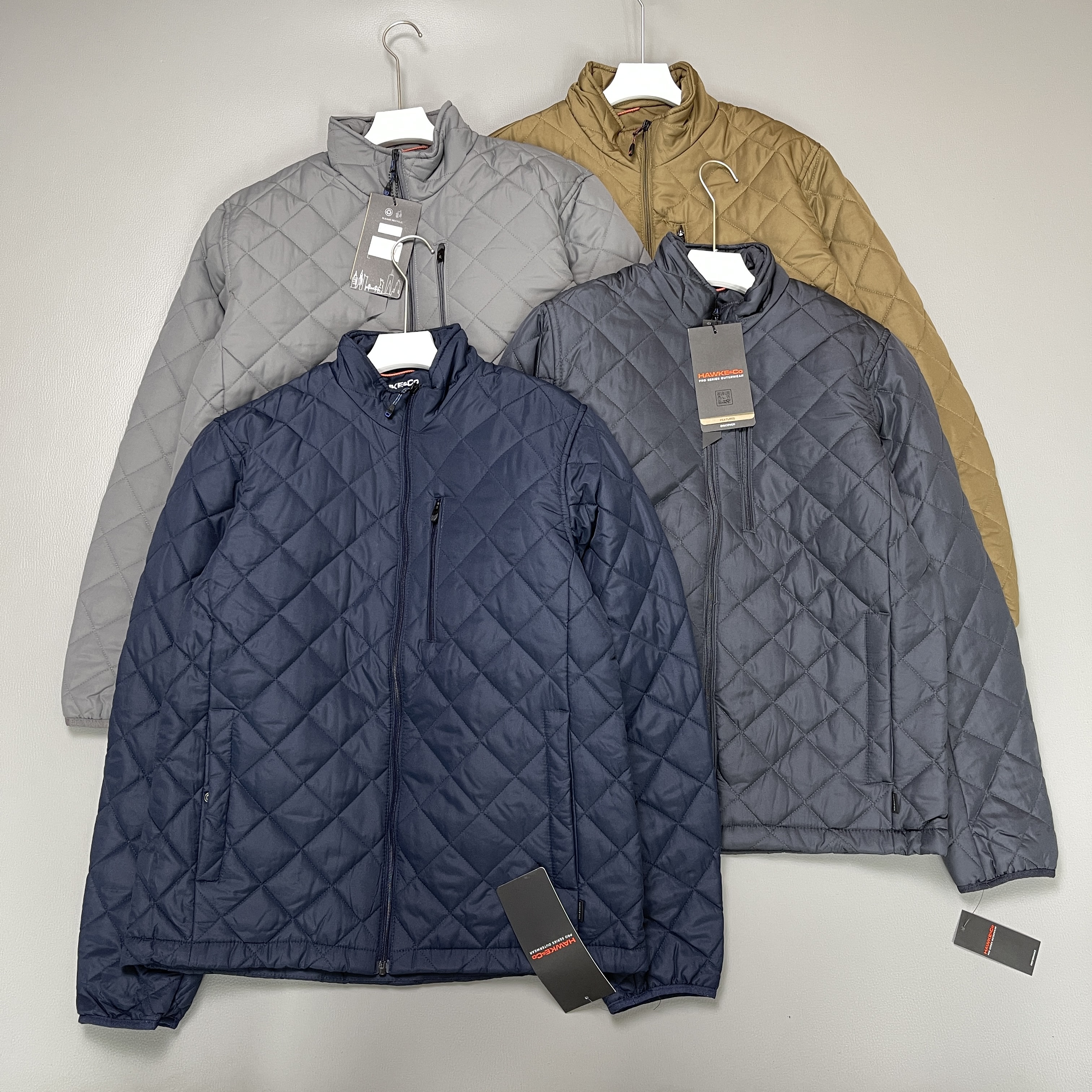 欧单男式休闲外套棉服菱形格子经典棉服夹克上衣外套大码宽松显瘦