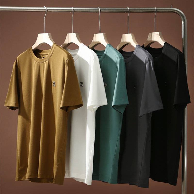 天蚕丝t恤男士意式轻奢同款液氨棉蚕丝天丝半袖纯色休闲圆领短袖