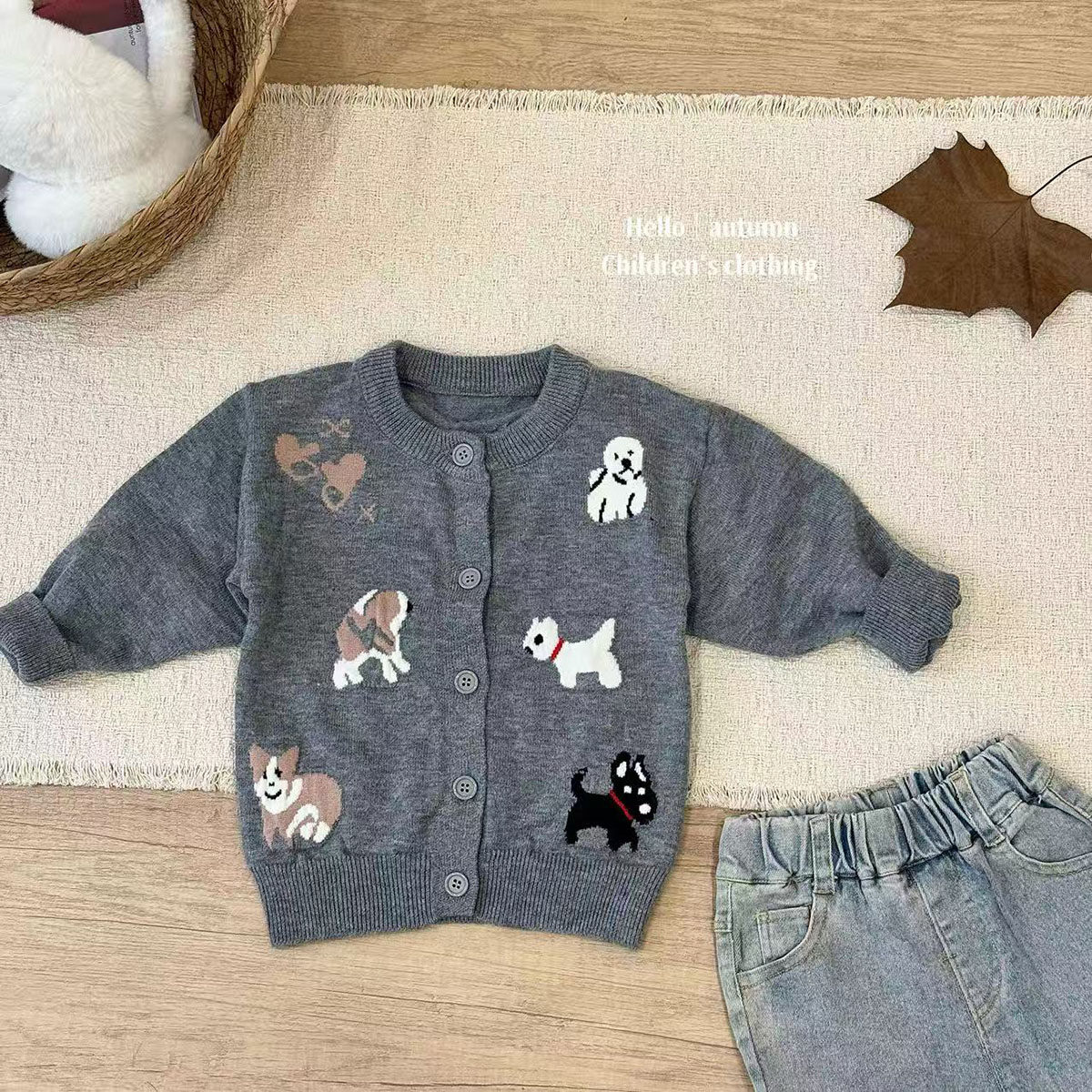 2024新款女童针织开衫秋冬新款洋气卡通刺绣毛衣外套爆款小狗开衫