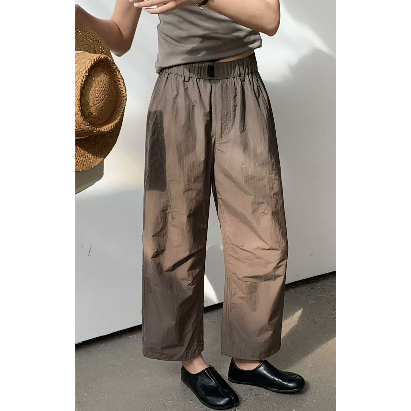 正品简谜SS26023高腰大码休闲女裤夏季超薄速干宽松脚口抽绳卫裤