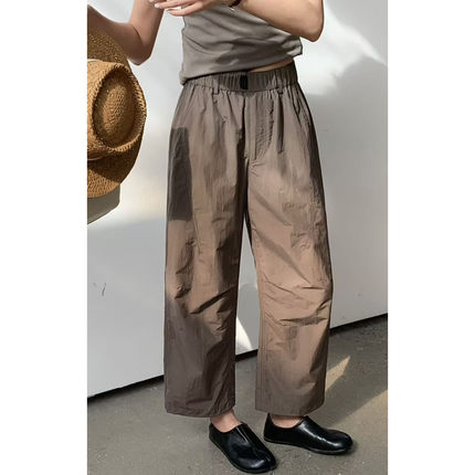 正品简谜SS26023高腰大码休闲女裤夏季超薄速干宽松脚口抽绳卫裤