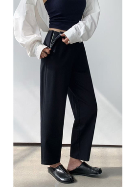 简谜26002气质百搭九分直筒裤高腰休闲黑色烟管裤通勤风修身女裤