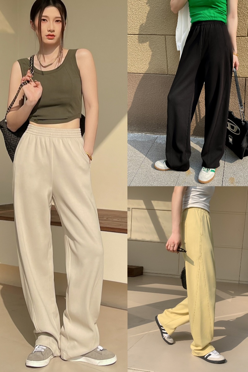柚外F12春款竹纤维原创简约拖地香蕉裤刺绣垂感高腰纯色阔腿显瘦