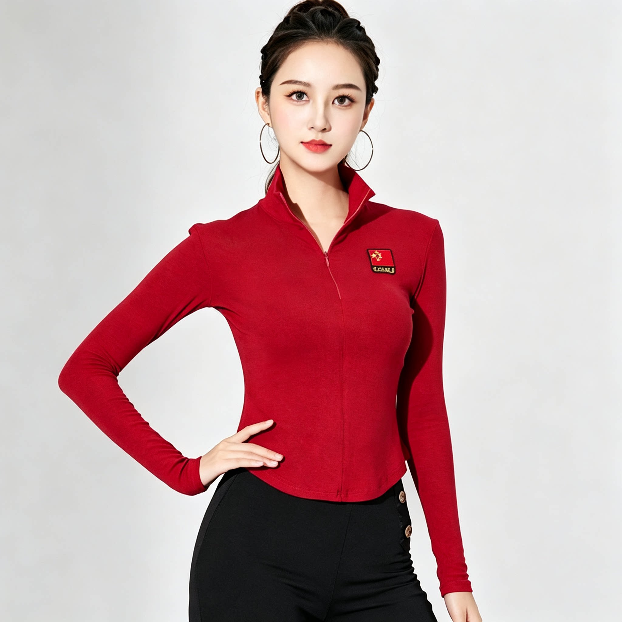 拉链舞蹈上衣女国标摩登练功长袖