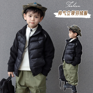 儿童轻薄羽绒服2025冬季新款韩版插肩袖拼接男女童保暖立领外套潮