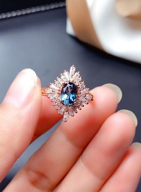 法国coss koko伦敦蓝托帕石戒指 高净度主石6*8mm轻奢精工镶嵌