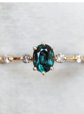 法国coss koko蓝宝石戒指女斯里兰卡宝石   镶钻轻奢戒指复古