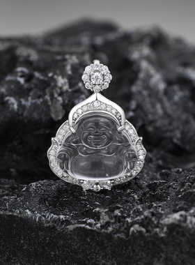 法国coss kokos925银新中式石英岩质玉佛公吊坠镶嵌冰种弥勒佛