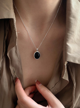 法国coss kokos925银黑玛瑙吊坠项链女夏轻奢小众锁骨设计感简约