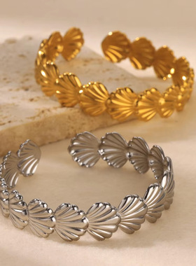 法国coss koko复古海洋风海螺贝壳手镯戒指小众c形叠戴手饰