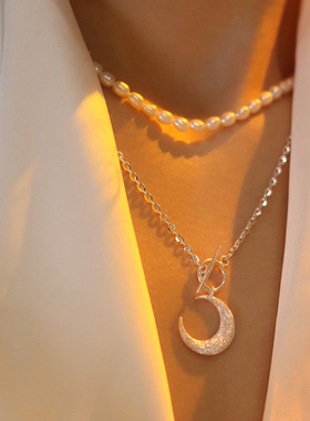 法国coss koko波光粼粼闪砂月亮ot扣锁骨项链年新潮小众气质轻奢