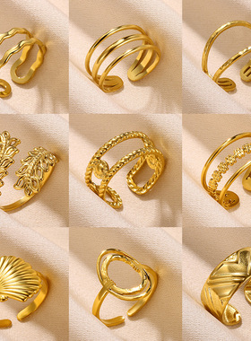 法国coss koko简约新款多层线条开口戒指几何指环女士无名指戒指