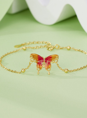 法国coss koko银城s925银烧蓝蝴蝶烧蓝女古法滴胶吊坠复古国潮风