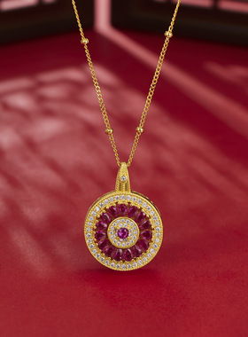 法国Coss KoKoS925银玫瑰花窗罗盘项链女双面佩戴红刚玉可旋转新