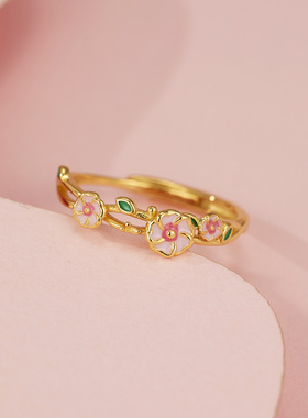 法国coss koko银990桃花源记珐琅花朵滴胶森系戒指女新款小清新