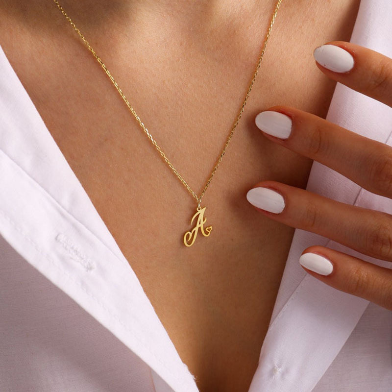 法国coss koko欧美新款a-z心形镂空英文字母项链女爱心吊坠项链