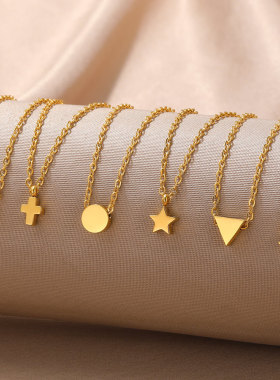 法国coss koko简约新款穿孔心形吊坠女士五角星月亮几何项链锁骨