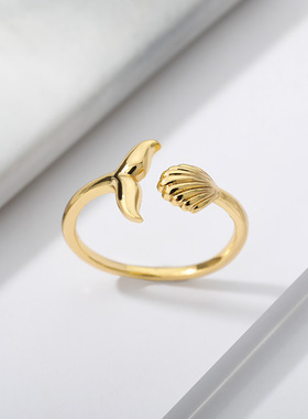 法国coss koko新款鲸鱼尾巴可调节戒指男女情侣戒指开口戒指18k