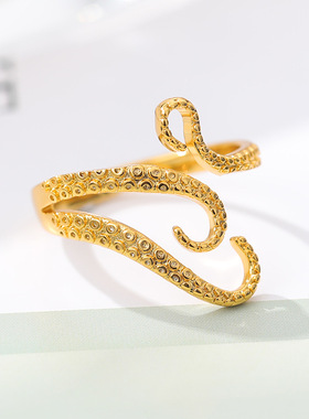 法国coss koko欧美风个性18k章鱼脚指环男女生日礼物