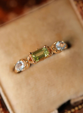 法国coss koko复古橄榄石轻奢设计感指环 镀14k色气质百搭轻奢