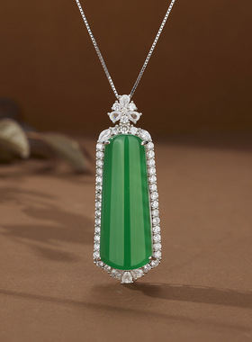 法国coss koko925银绿玉髓无事牌项链女豪镶满钻玛瑙吊坠轻奢