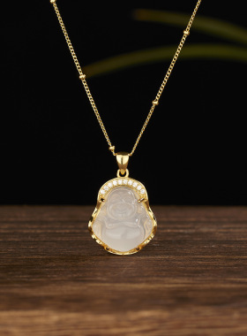 法国coss koko925银白玉髓佛公项链女国潮轻奢弥勒佛吊坠新中式