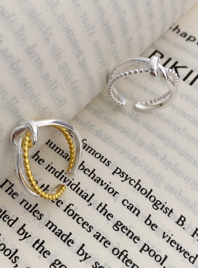 法国coss koko博主简约潮流拼色交叉打结开口戒指女食指环年新款