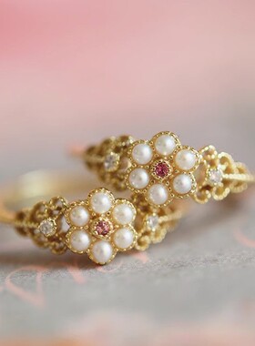 法国coss koko镶嵌贝珠花瓣戒指女时尚个性轻奢小众食指戒指环女