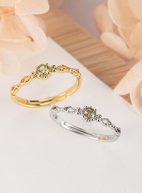 法国coss koko日系防橄榄石戒指女镂空微笑锆石可调节戒指小众