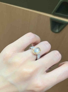 法国Coss KoKo新款 镶嵌白冰玉髓蛋面戒指女时尚百搭轻奢复古ins