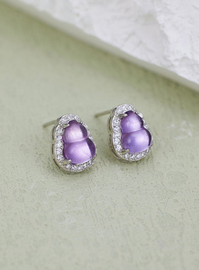 法国coss koko银城s925银紫水晶葫芦耳钉耳钩新中式国潮玉石耳饰