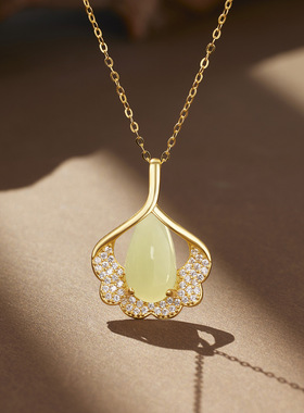 法国coss koko925银三生有杏项链女银杏和田玉吊坠国潮复古