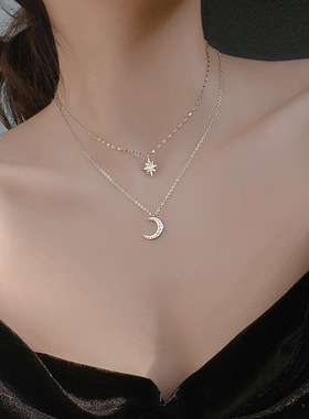 法国coss kokos925银星月双层项链女小众设计感气质年新款潮八芒