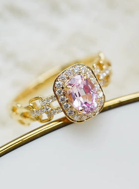 法国coss koko兰森镶嵌粉色蓝宝石帕帕拉恰轻奢百搭戒指高级感