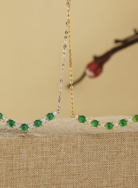 法国Coss KoKoS925银小绿蛋玉髓微笑镶钻项链国潮日常通勤锁骨