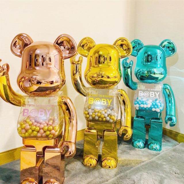 bearbrick电镀千秋粉金金银积木熊公仔玩具熊潮玩潮流手办盲盒