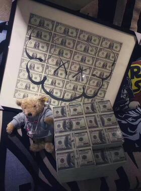 陈冠希 余文乐同款 恶搞美金 联名限量款 骷髅美金画  装饰画