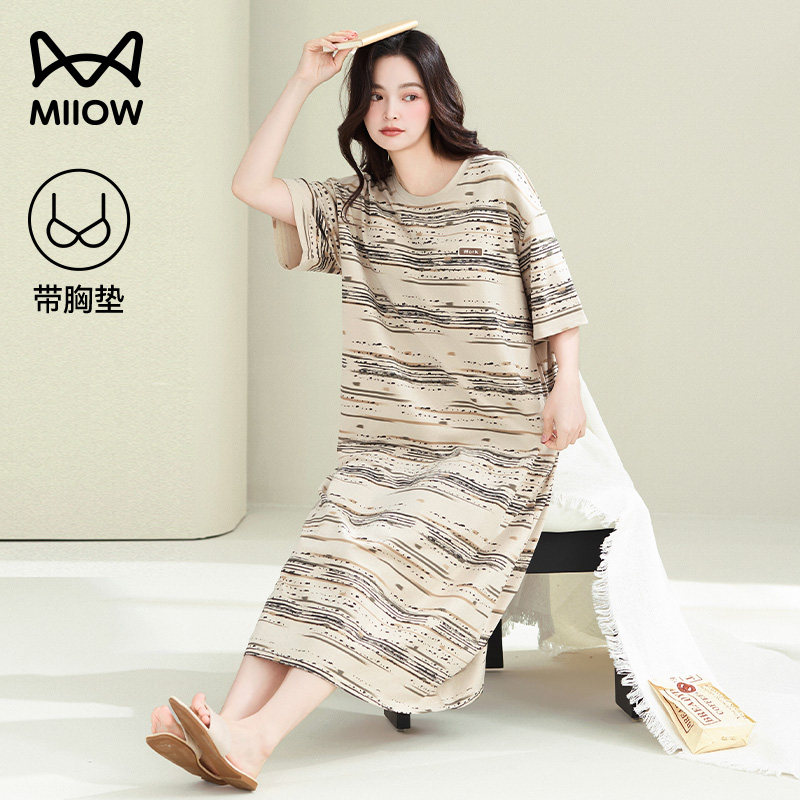猫人纯棉夏薄款带胸垫可外穿睡裙图片